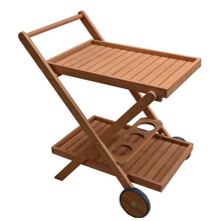 Desserte de jardin a roulettes en bois d'eucalyptus FSC - 69 x 51 x 75