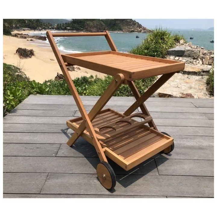 Desserte de jardin a roulettes en bois d'eucalyptus FSC - 69 x 51 x 75