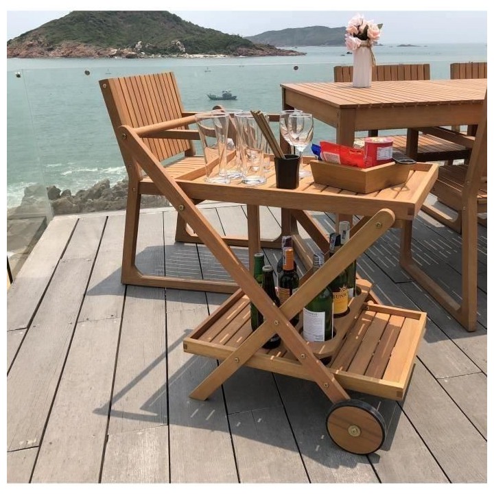 Desserte de jardin a roulettes en bois d'eucalyptus FSC - 69 x 51 x 75