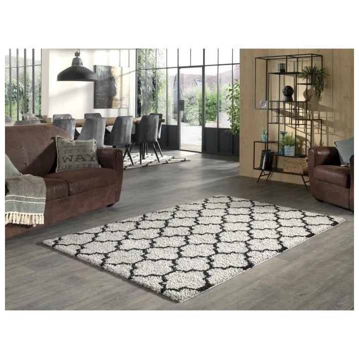 TRELLIS Tapis de salon Shaggy - Style berbere - 120 x 160 cm - Gris et