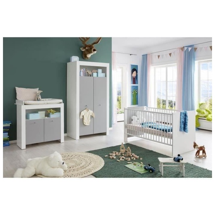 Chambre bébé Trio : Lit 70 x 140 cm + Commode a langer + Armoire PIA