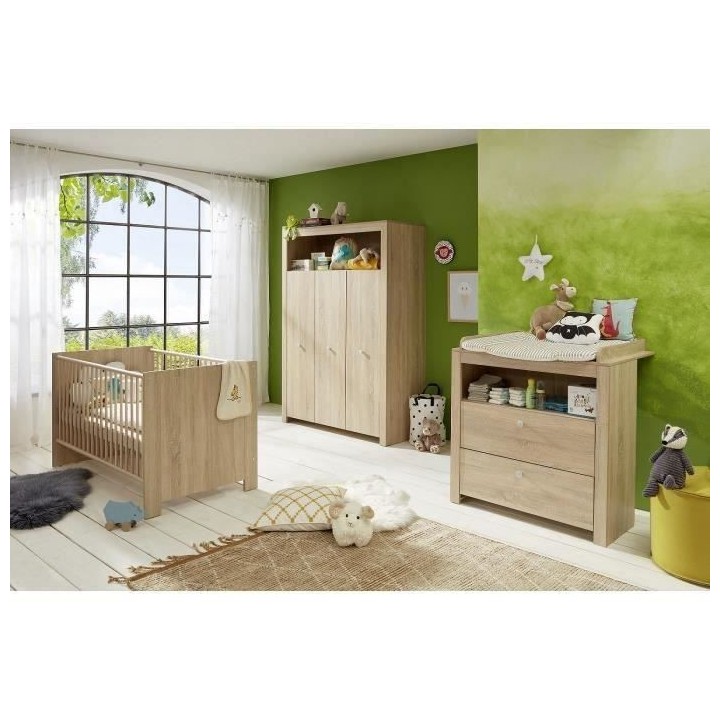 Chambre bébé Trio : Lit 70 x 140 cm + Commode a langer + Armoire OLI