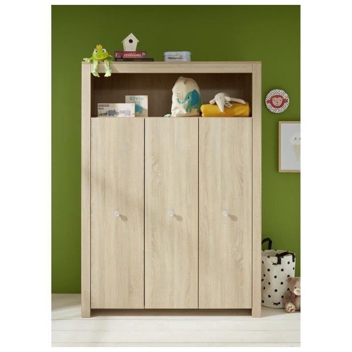 Chambre bébé Trio : Lit 70 x 140 cm + Commode a langer + Armoire OLI