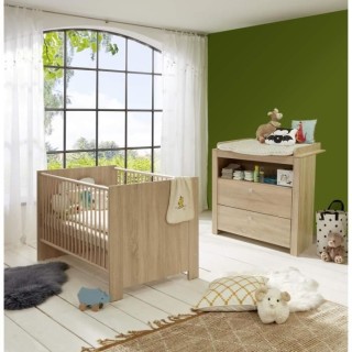 Chambre bébé Duo : Lit 70 x 140 cm + Commode a langer OLIVIA - Chene