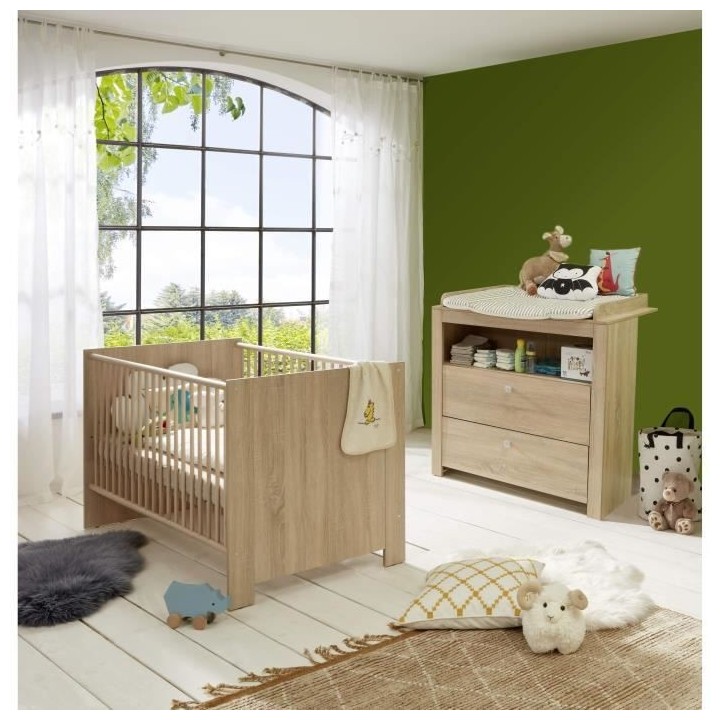 Chambre bébé Duo : Lit 70 x 140 cm + Commode a langer OLIVIA - Chene