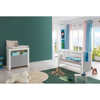 Chambre bébé Duo : Lit 70 x 140 cm + Commode a langer PIA - Blanc et