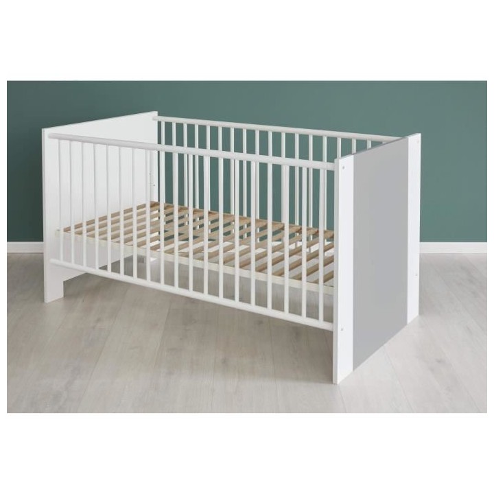 Chambre bébé Duo : Lit 70 x 140 cm + Commode a langer PIA - Blanc et