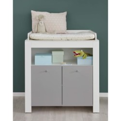 Chambre bébé Duo : Lit 70 x 140 cm + Commode a langer PIA - Blanc et gris - TREND TEAM