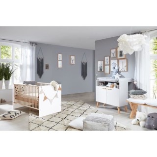 Chambre bébé Duo : Lit 70 x 140 cm + Commode a langer MATS - Blanc e