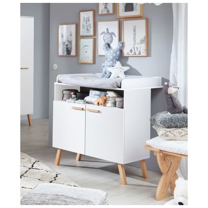Chambre bébé Duo : Lit 70 x 140 cm + Commode a langer MATS - Blanc e