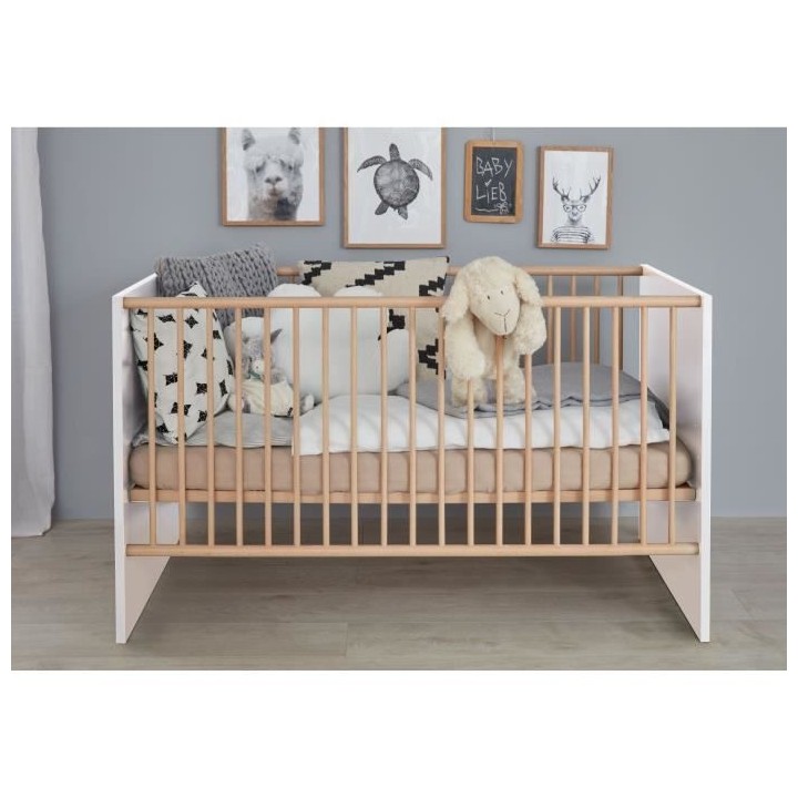 Chambre bébé Duo : Lit 70 x 140 cm + Commode a langer MATS - Blanc e