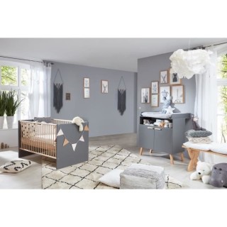 Chambre bébé Duo : Lit 70 x 140 cm + Commode a langer MATS - Gris et
