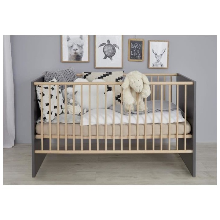 Chambre bébé Duo : Lit 70 x 140 cm + Commode a langer MATS - Gris et