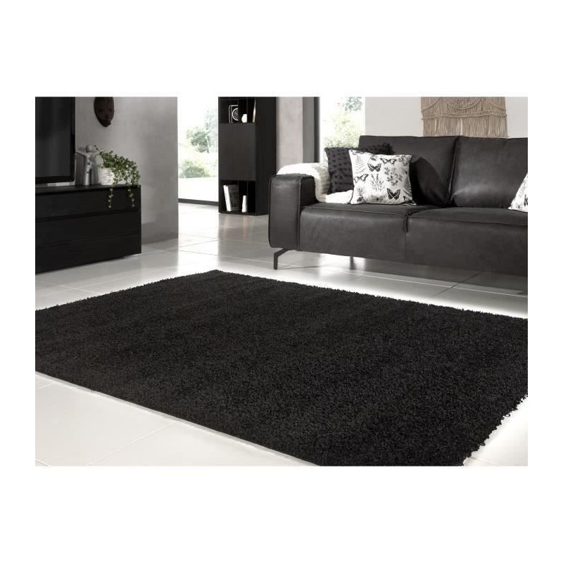 TRENDY Tapis de salon Shaggy en polypropylene - 120 x 160 cm - Noir