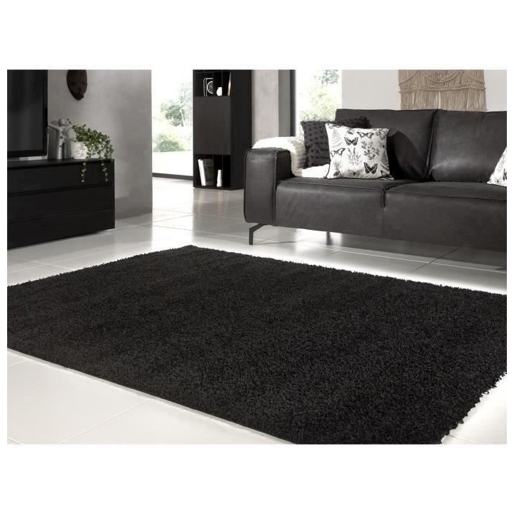 TRENDY Tapis de salon Shaggy en polypropylene - 120 x 160 cm - Noir