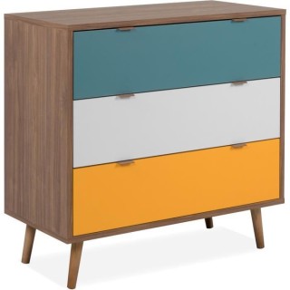 Commode 3 tiroirs - Panneau - Piétement bois massif - Noyer foncé -