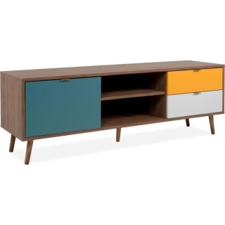 Meuble TV - Panneau - Pied en bois massif - Noyer foncé - Style rétr