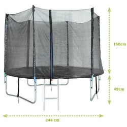 Trampoline 244 cm Noir TRIGANO Échelle, filet de protection, housse de protection, bâche et ancrage inclus