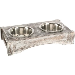 Set écuelles acier inoxydable et bois - 2 × 0,75 l - ø15 cm - 42 ×