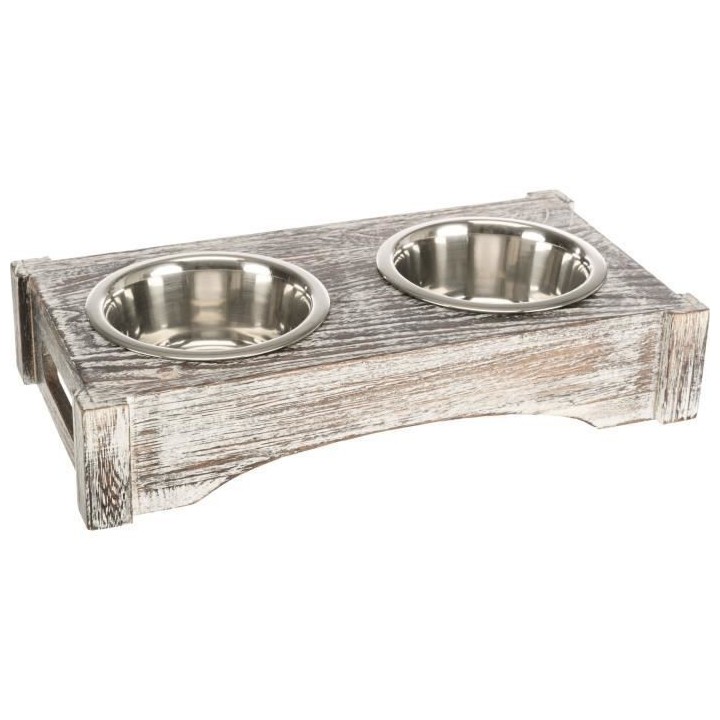 Set écuelles acier inoxydable et bois - 2 × 0,75 l - ø15 cm - 42 ×