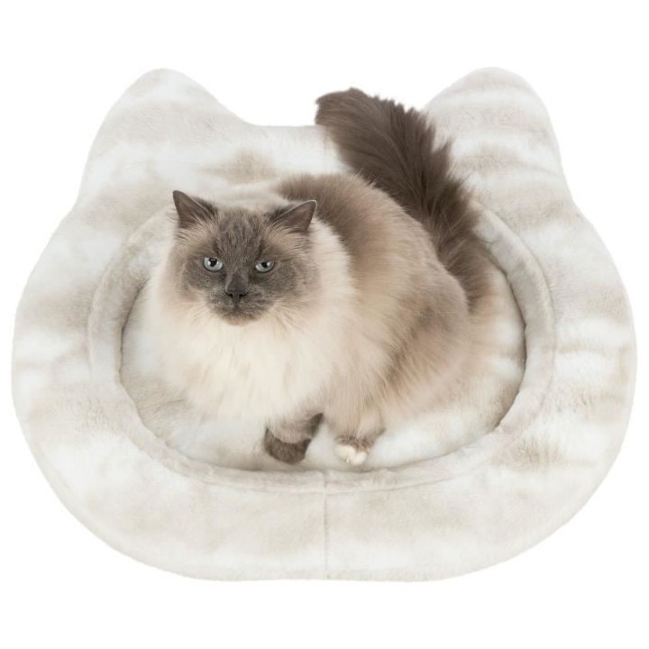 TRIXIE Lit Nelli contour de chat - 70 x 60 cm - Blanc et taupe - Pour
