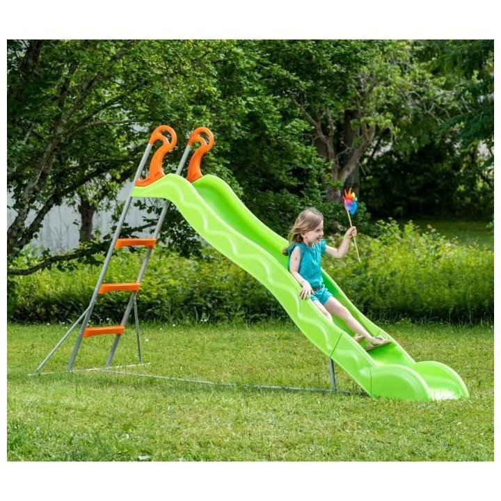 Toboggan LINOU de 2,63m de glisse , coloris vert avec 3 echelons anti-