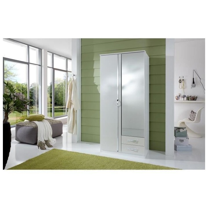 Armoire de chambre - Panneau de particules - 2 portes - Décor blanc -