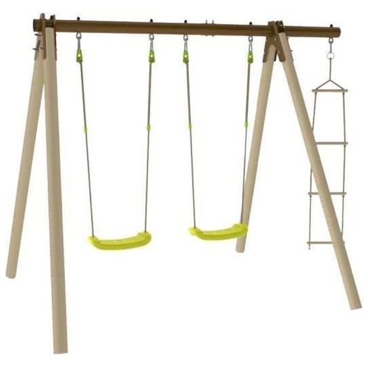 Portique bois et métal - 1,90m - 2 balançoires et 1 échelle - PIKI
