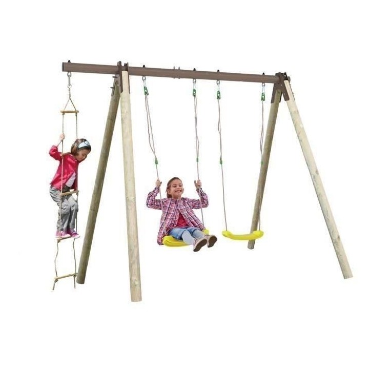 Portique bois et métal - 1,90m - 2 balançoires et 1 échelle - PIKI