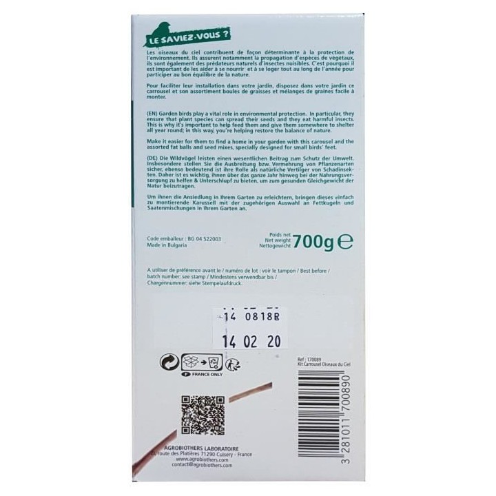 AIME Kit carrousel mangeoire et nourriture - 17,5 x 17,5 x 17,5 cm - P