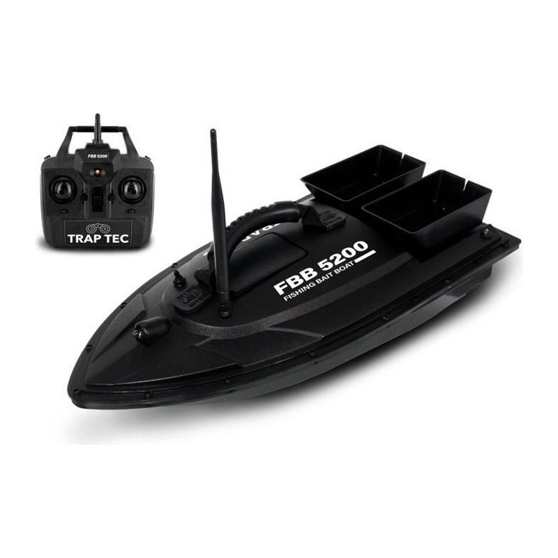 TRAPTEC Bateau Amorceur télécommandé FBB5200 - 2 réservoirs a appâts - Double moteur - Mode nuit - Portée jusqu'a 500m