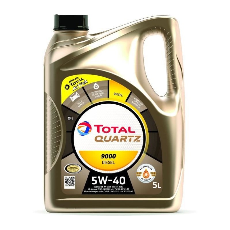 TOTAL HUILE MOTEUR 5L QUARTZ 9000 DIESEL 5W40