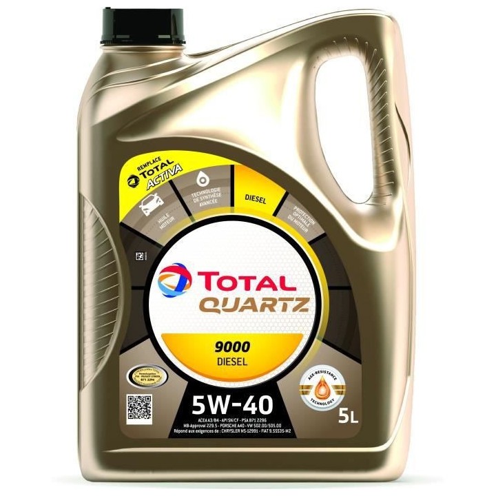 TOTAL HUILE MOTEUR 5L QUARTZ 9000 DIESEL 5W40