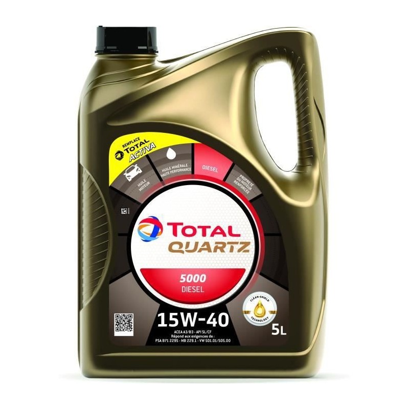 TOTAL HUILE MOTEUR 5L QUARTZ 5000 DIESEL 15W40