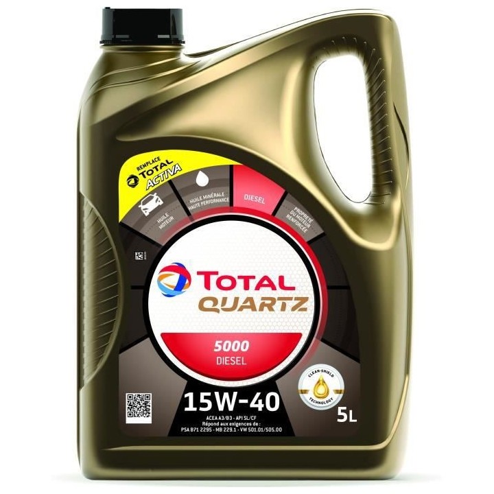 TOTAL HUILE MOTEUR 5L QUARTZ 5000 DIESEL 15W40