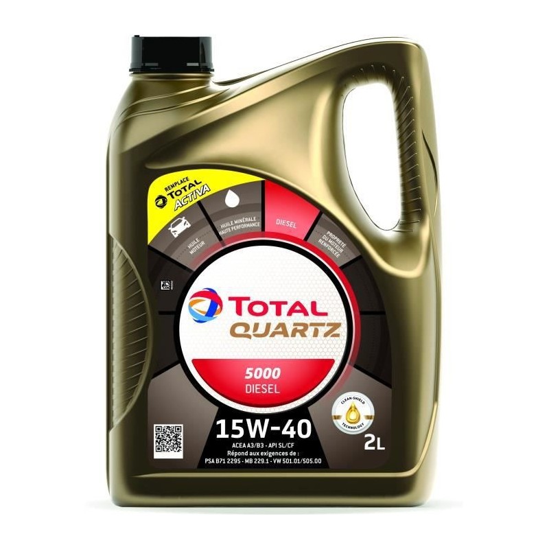 TOTAL HUILE MOTEUR 2L QUARTZ 5000 DIESEL 15W40