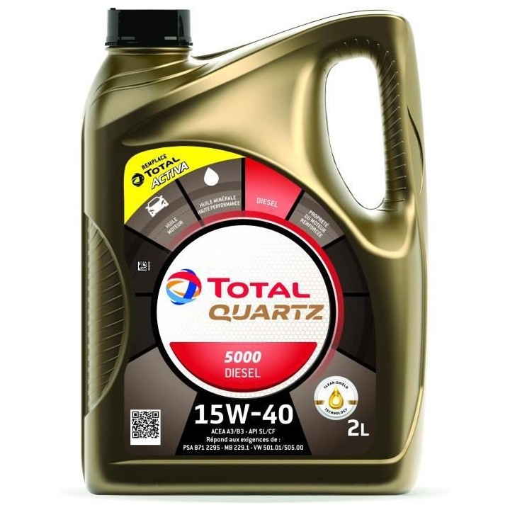 TOTAL HUILE MOTEUR 2L QUARTZ 5000 DIESEL 15W40
