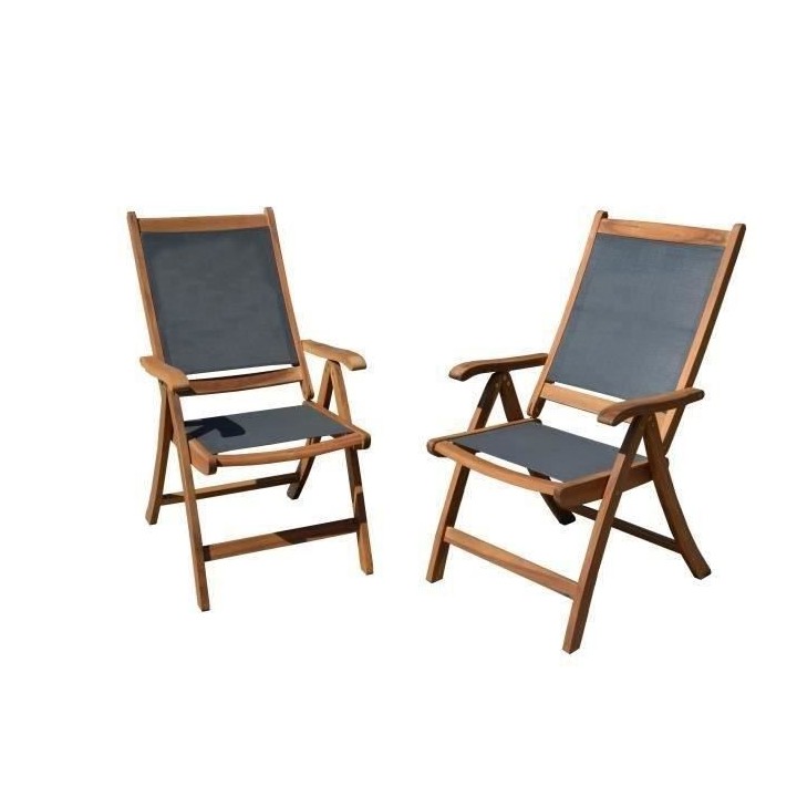 Lot de 2 fauteuils de jardin pliants multi-positions en bois d'acacia