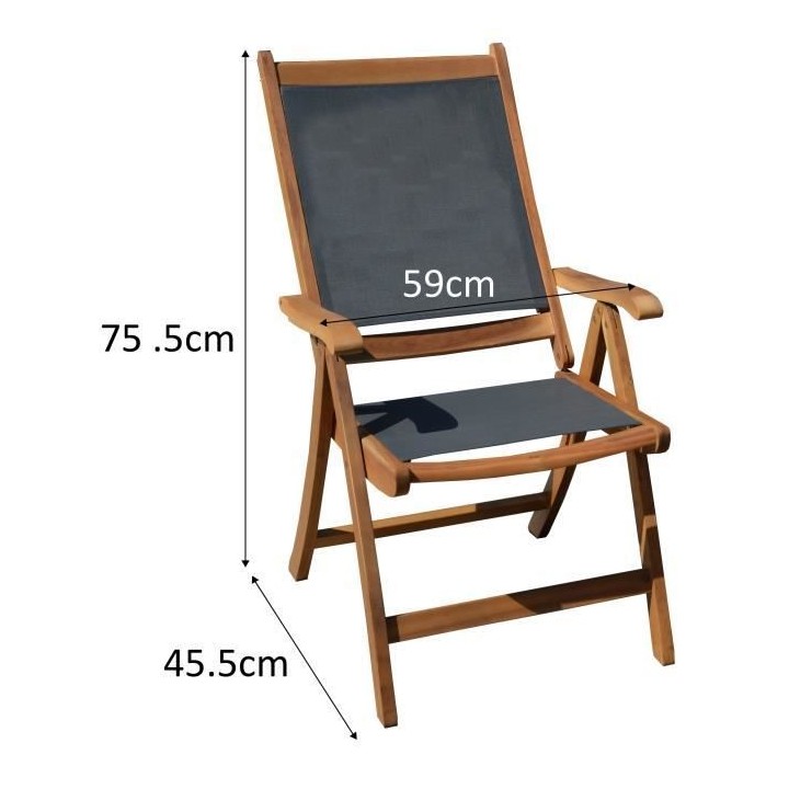 Lot de 2 fauteuils de jardin pliants multi-positions en bois d'acacia