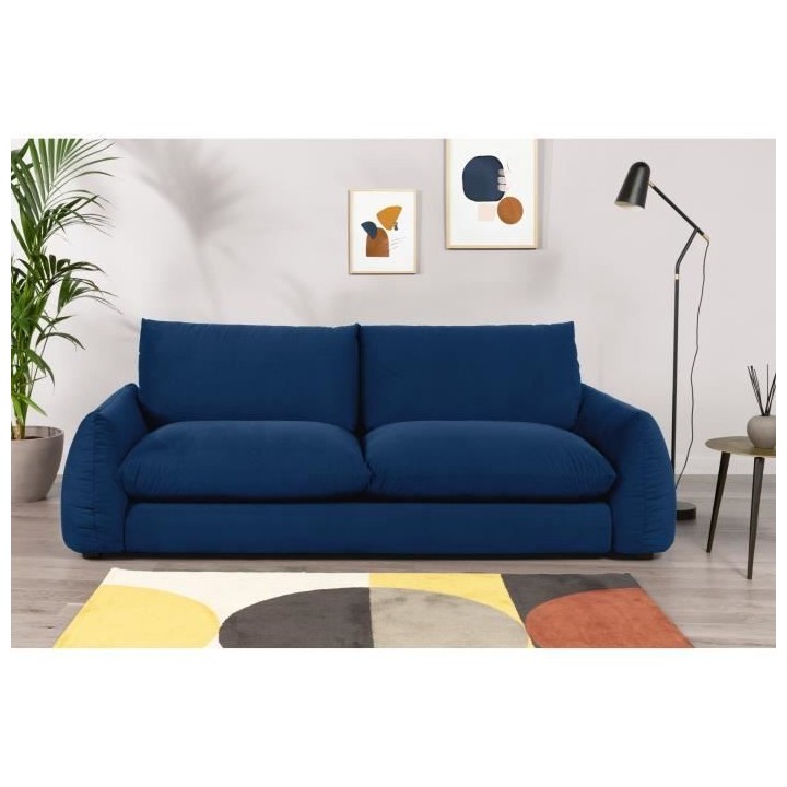 Canapé fixe 3 places TYFA - Velours bleu profond - L 231 x P 102 x H