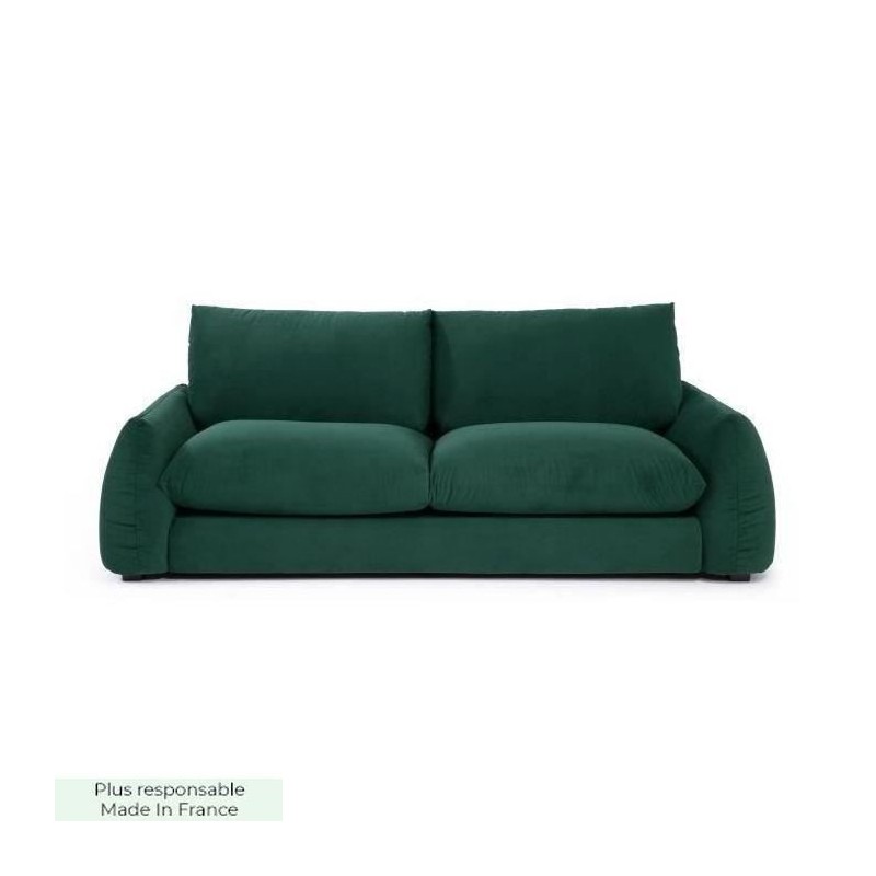 Canapé fixe 3 places TYFA - Velours vert bouteille - L 231 x P 102 x H 78 cm - HEXAGONE