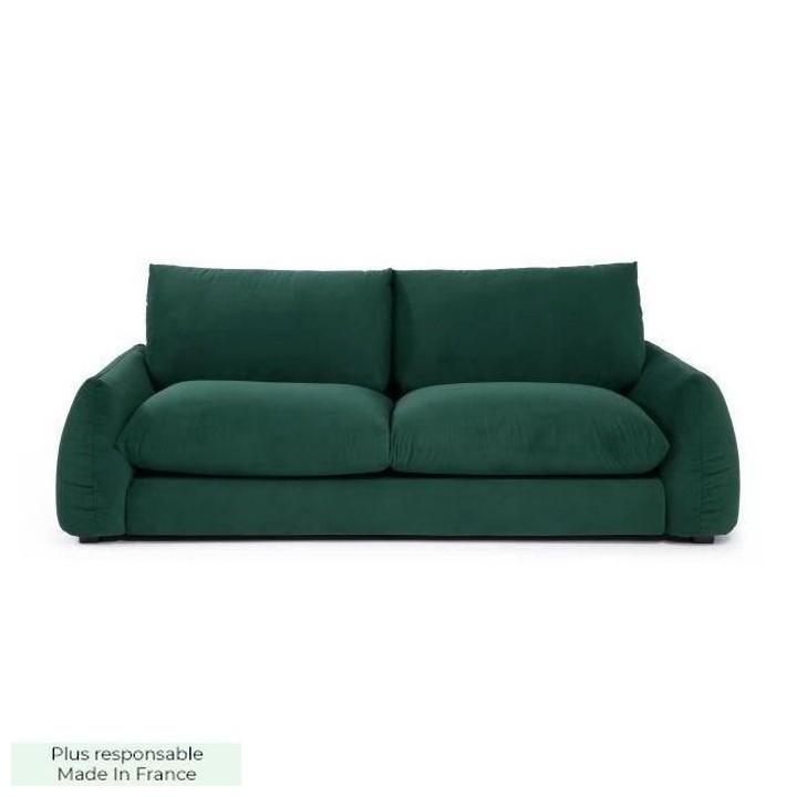 Canapé fixe 3 places TYFA - Velours vert bouteille - L 231 x P 102 x