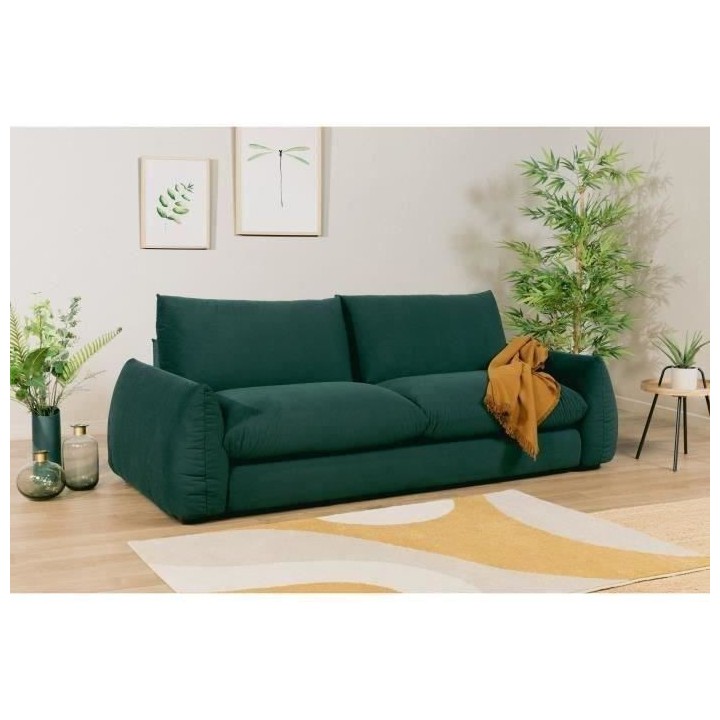 Canapé fixe 3 places TYFA - Velours vert bouteille - L 231 x P 102 x