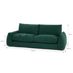 Canapé fixe 3 places TYFA - Velours vert bouteille - L 231 x P 102 x H 78 cm - HEXAGONE