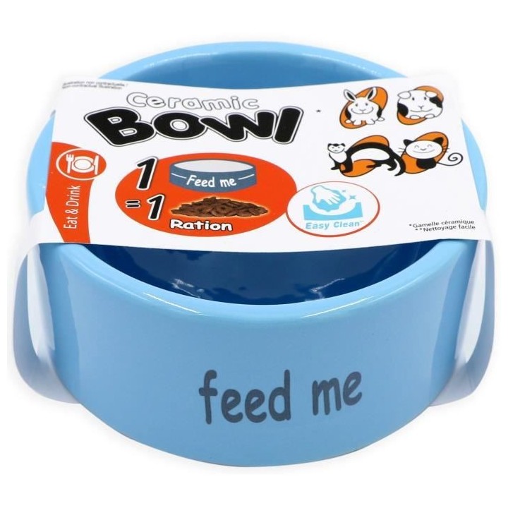 TYROL Bol incurvée en céramique - 200 ml - Bleu - Pour rongeur