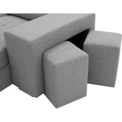 Canapé d'angle convertible réversible TYRON - Coffre et 2 poufs - Tissu Gris - L 257 x P 163 x H 94 cm