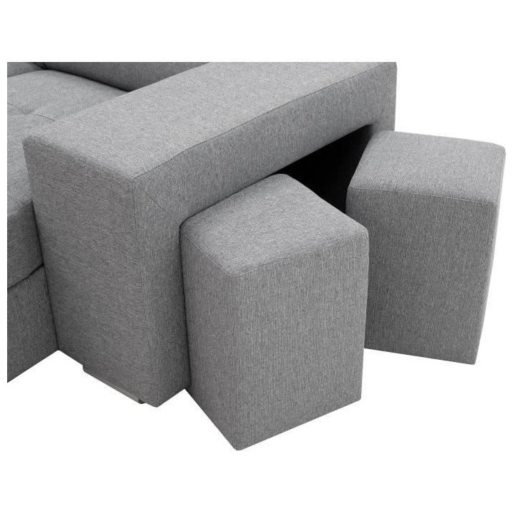 Canapé d'angle convertible réversible TYRON - Coffre et 2 poufs - Ti