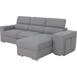 Canapé d'angle convertible réversible TYRON - Coffre et 2 poufs - Tissu Gris - L 257 x P 163 x H 94 cm