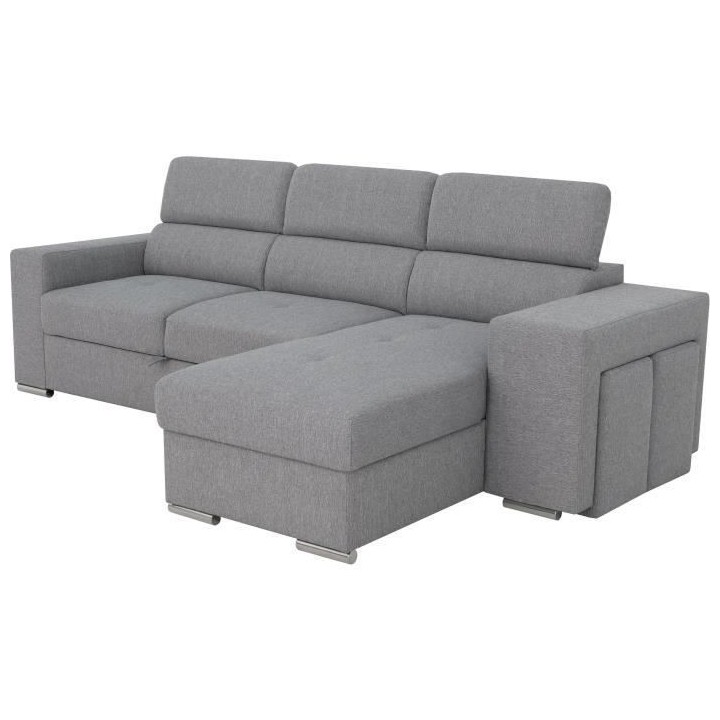 Canapé d'angle convertible réversible TYRON - Coffre et 2 poufs - Ti