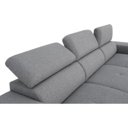 Canapé d'angle convertible réversible TYRON - Coffre et 2 poufs - Tissu Gris - L 257 x P 163 x H 94 cm